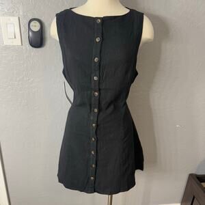 Princess Polly Dollie Linen Mini Dress, Black, 12 Petite